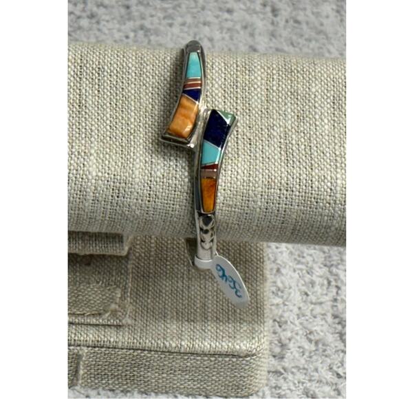 Native American Multi Stone Inlay Sterling Silver Cuff Bracelet #63542 - Picture 1 of 7